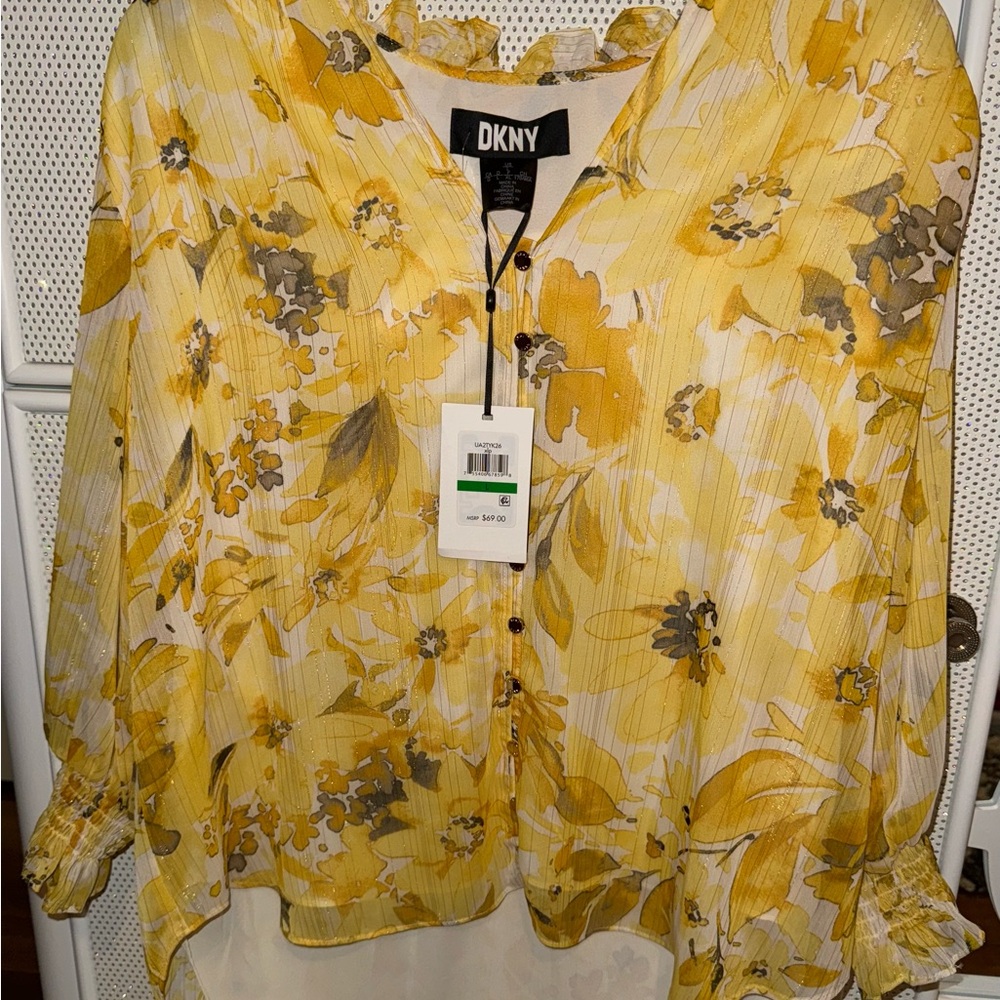 DKNY Women's Yellow Floral Top